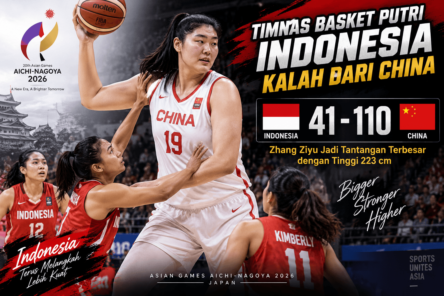Timnas Basket Putri Indonesia kalah dari China 41-110 di Asian Games 2026