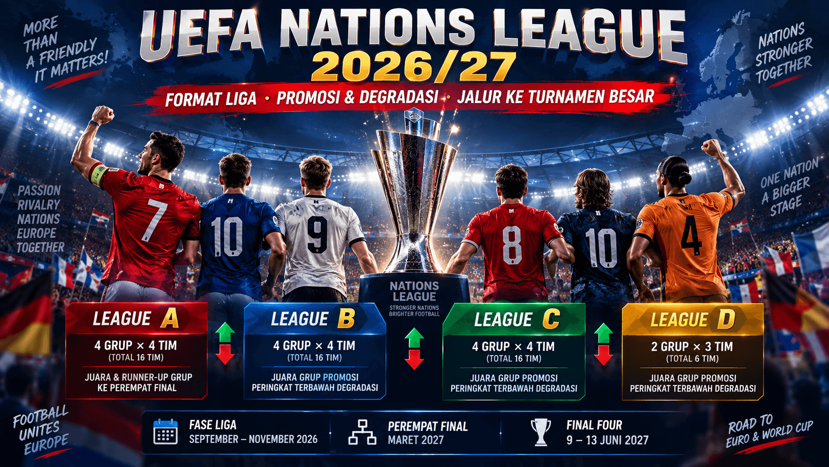 UEFA Nations League 2026/27 dan sistem kompetisi Liga A hingga Liga D